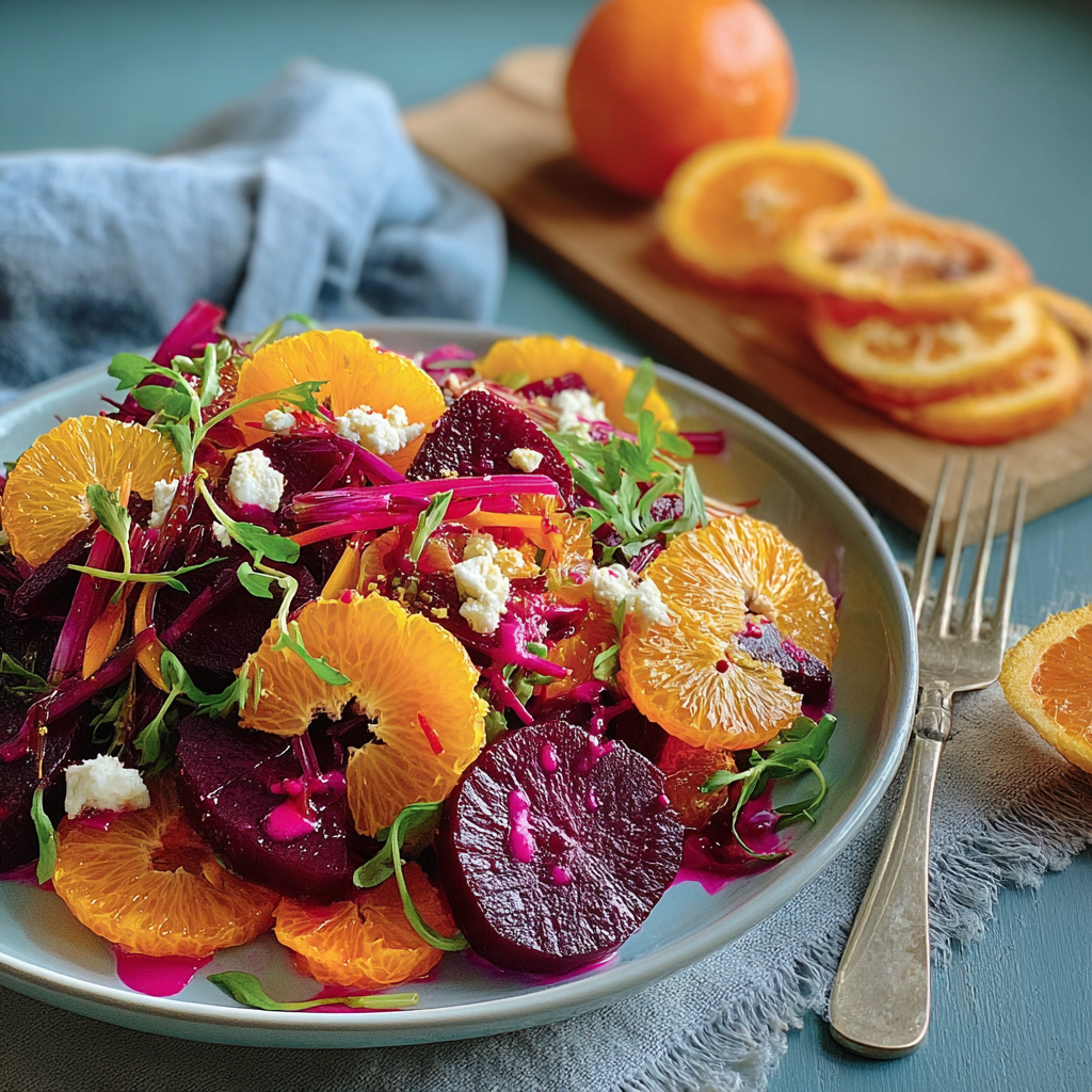 Recipe preparation for Vibrant A Tangerine, Beet, and Carrot Salad Recipe