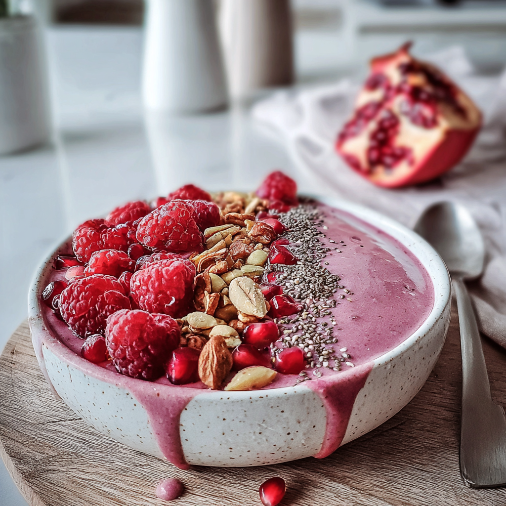 Recipe preparation for Delightful Pomegranate Smoothie Bowl 