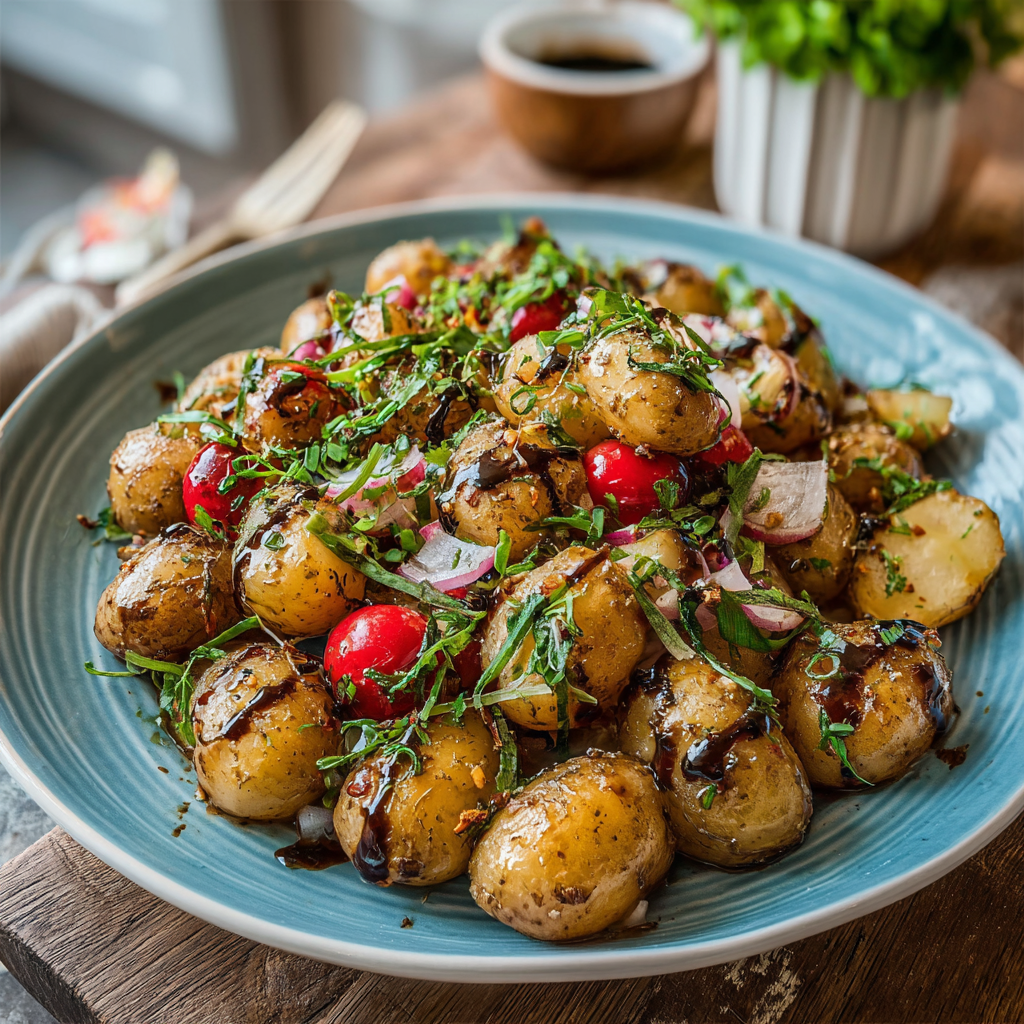 Recipe preparation for Irresistible Balsamic Potato Salad Recipe - Meatydelights