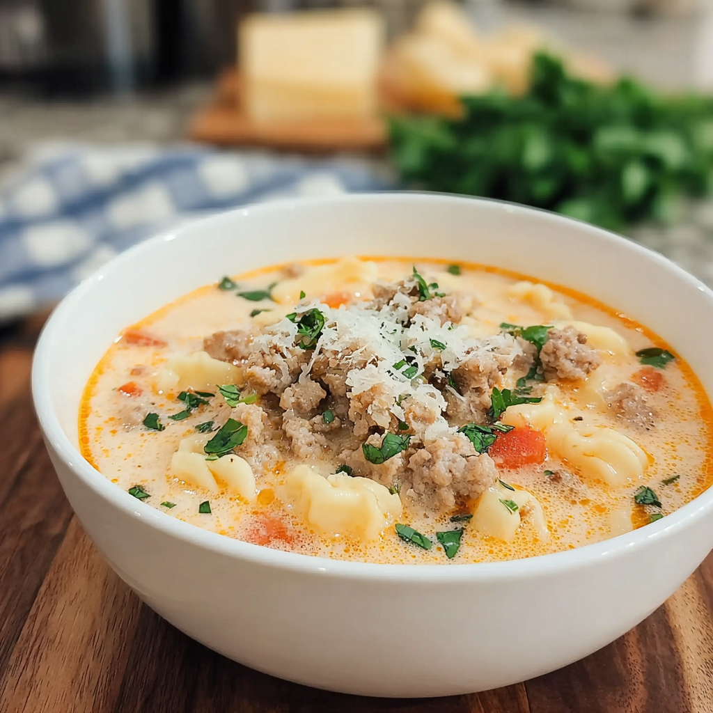 Recipe preparation for Delicious Creamy Parmesan Italian Sausage Soup 