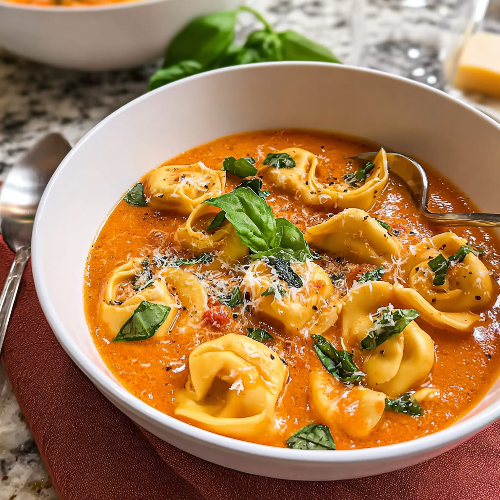 Recipe preparation for Delicious Parmesan Tomato Tortellini Soup