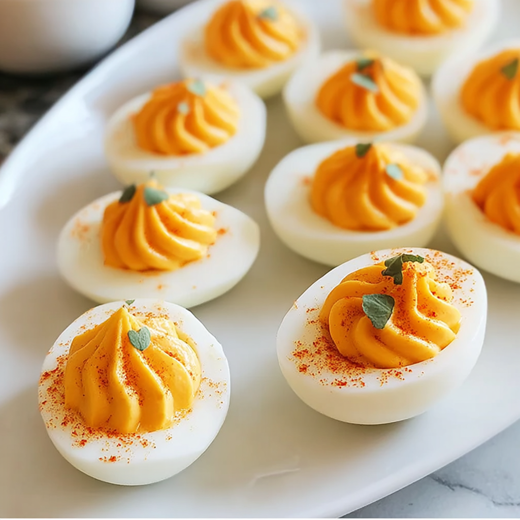 Recipe preparation for Delicious Pumpkin Deviled Eggs Recipe 