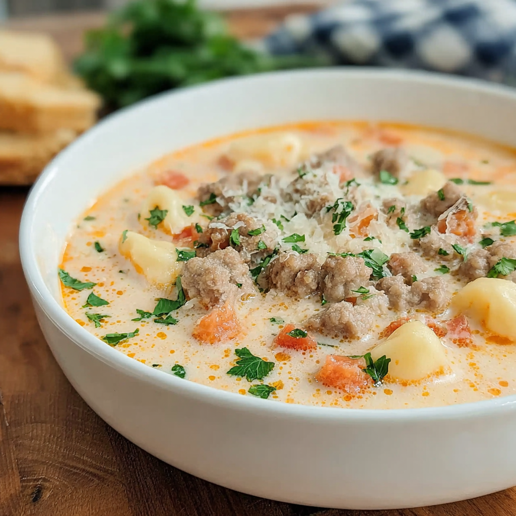 Recipe preparation for Delicious Creamy Parmesan Italian Sausage Soup 
