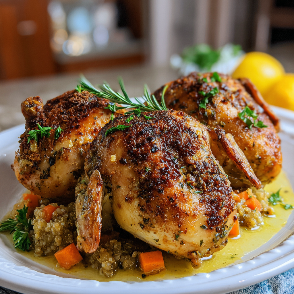Recipe preparation for Stuffed Cornish Hens Recipe 
