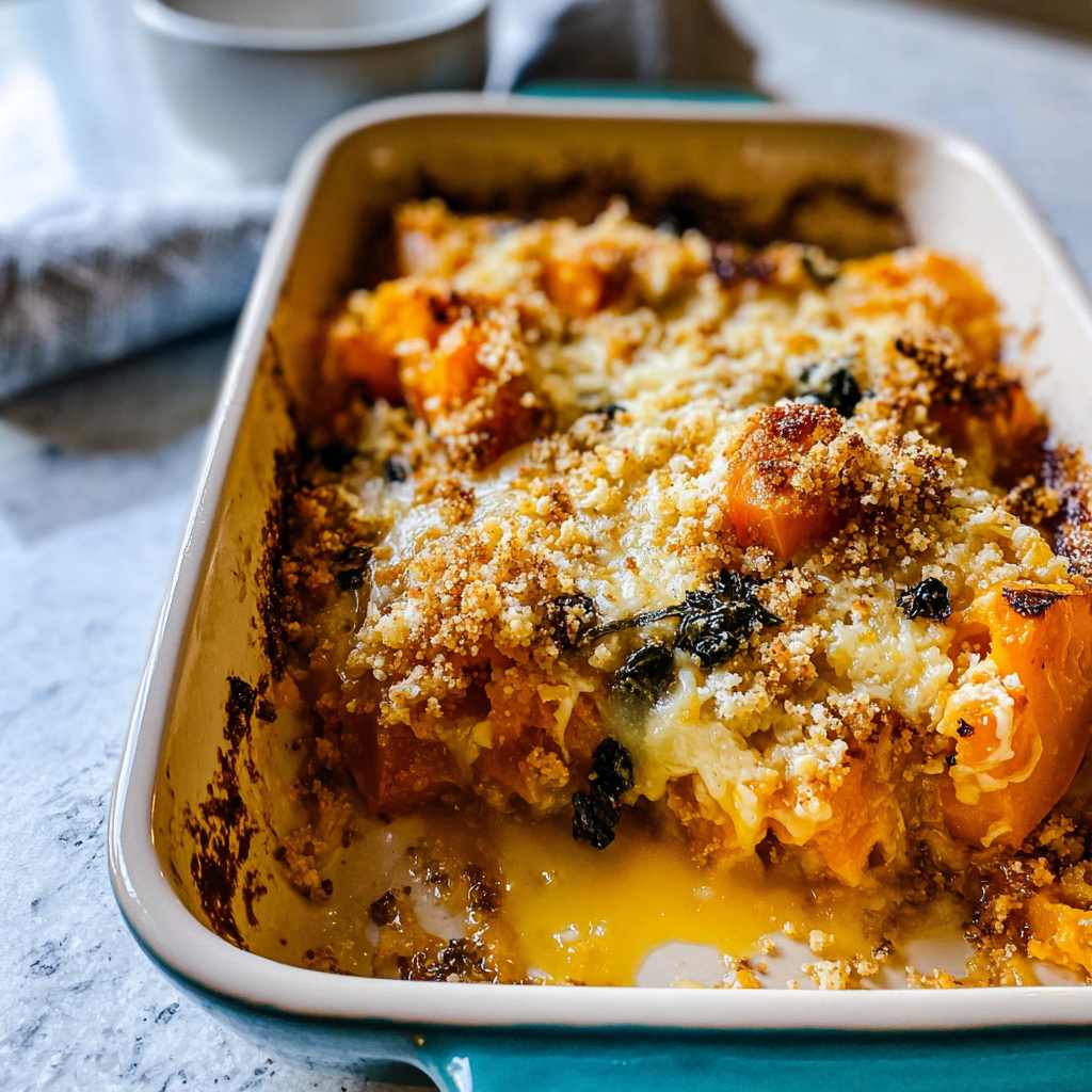 Recipe preparation for Cheesy Butternut Squash Casserole Recipe