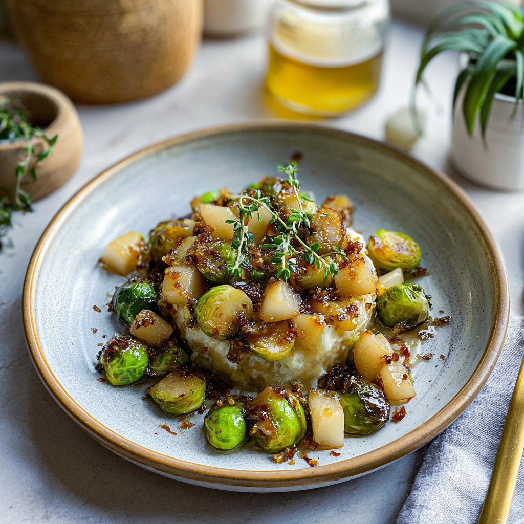 Recipe preparation for Brussels Sprouts with White Balsamic-Pear Chutney
