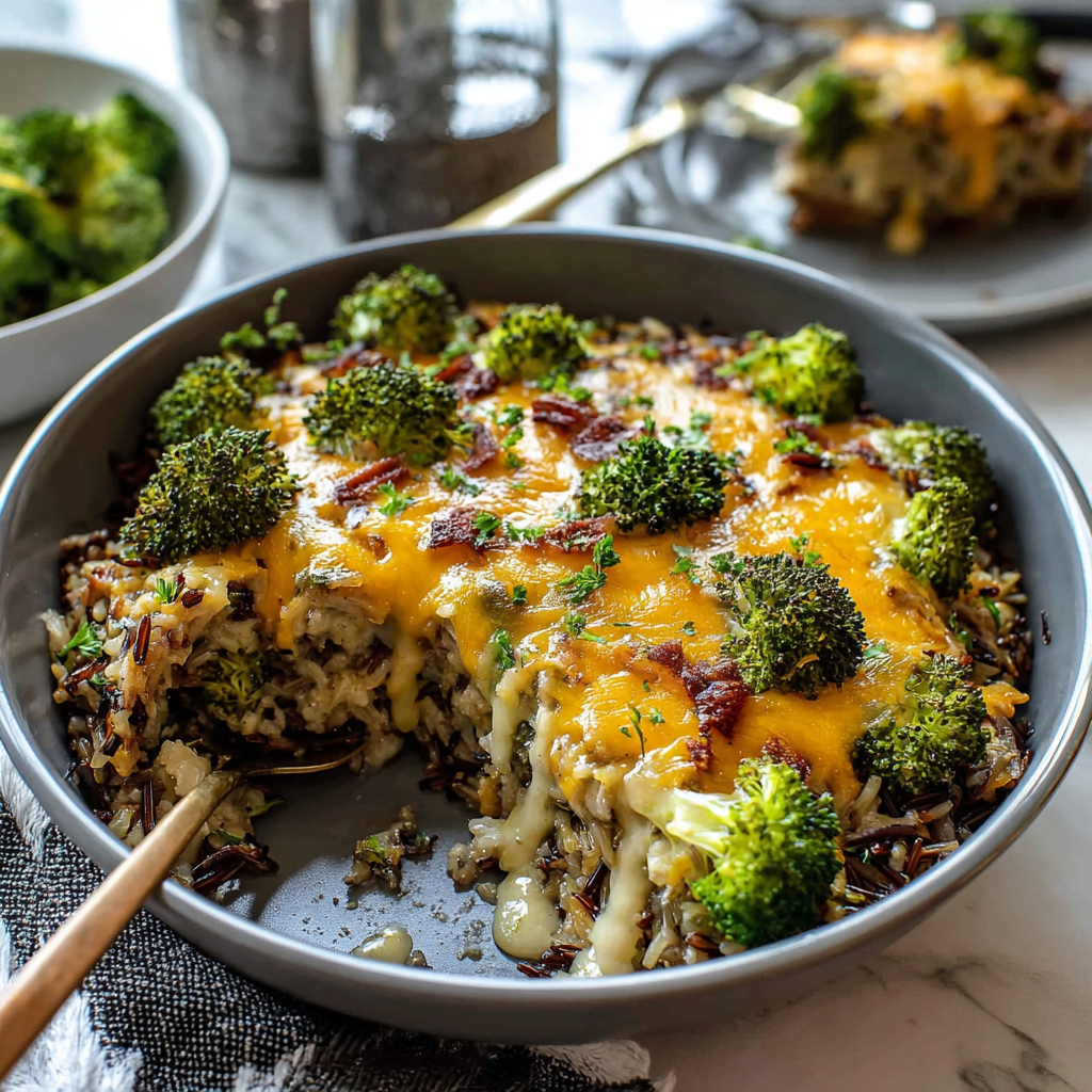 Recipe preparation for One Pan Wild Rice and Cheesy Broccoli Casserole