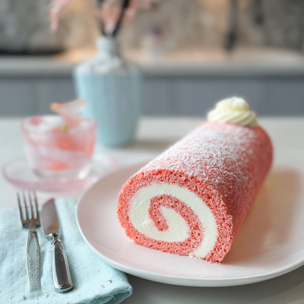 Recipe preparation for Irresistible Pink Velvet Cake Roll Recipe 