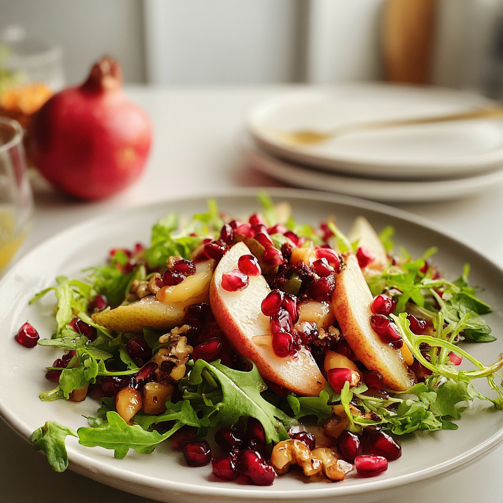 Recipe preparation for Irresistible Pomegranate and Pear Salad 