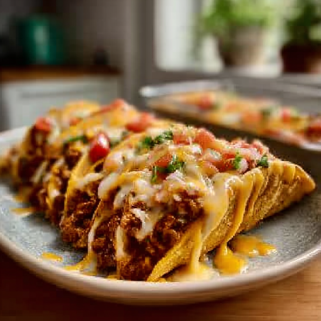 Recipe preparation for Cheesy Oven-Baked Tacos