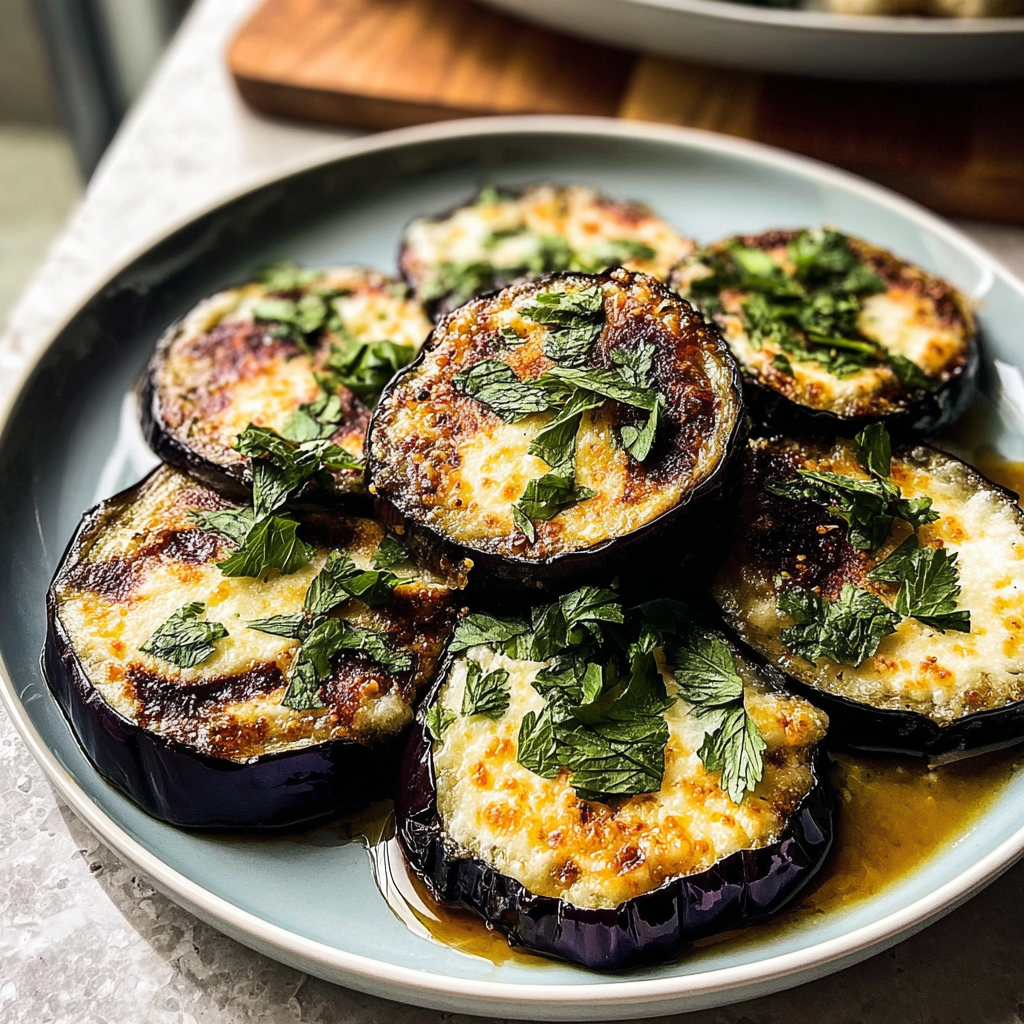 Recipe preparation for Irresistible Parmesan Herb Baked Eggplant Rounds 