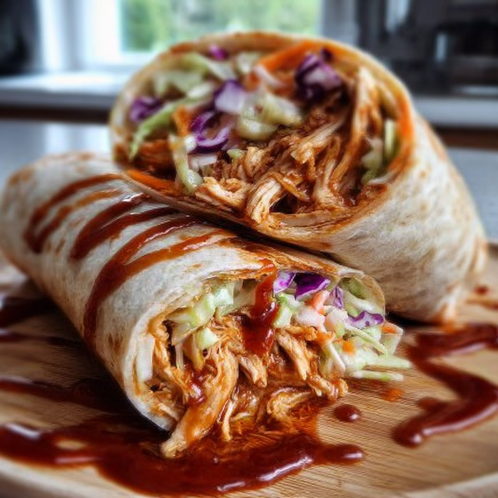 Recipe preparation for BBQ Chicken Coleslaw Wraps