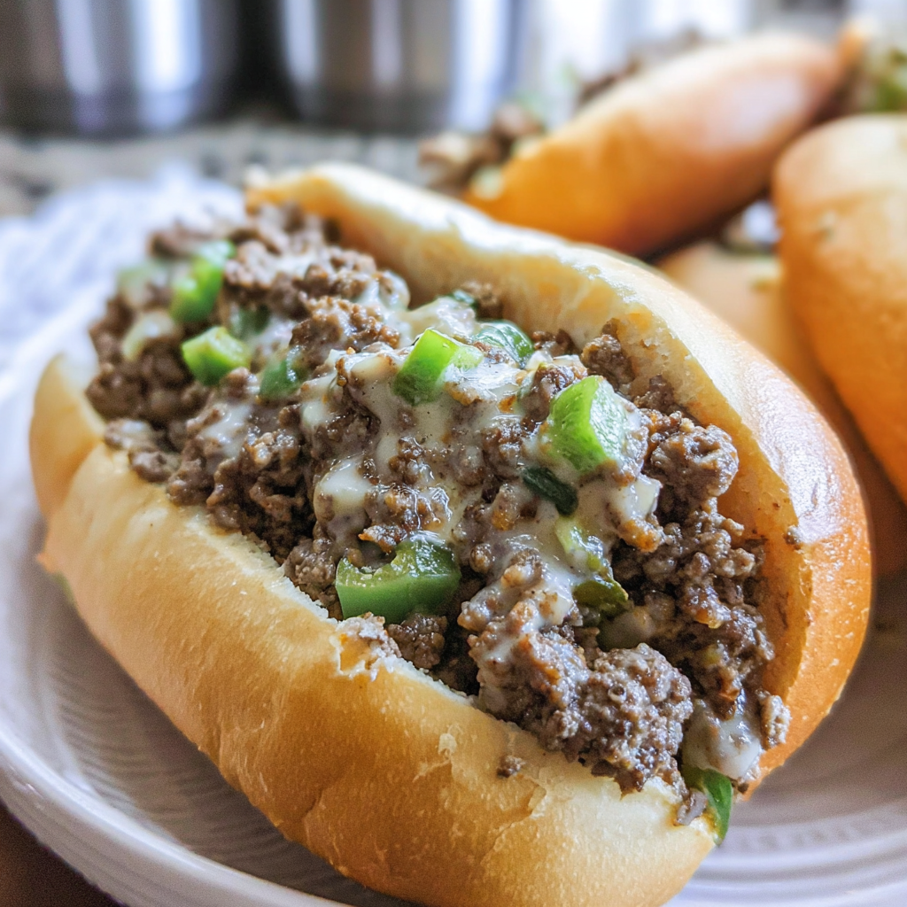 Recipe preparation for Ground Beef Philly Cheesesteaks
