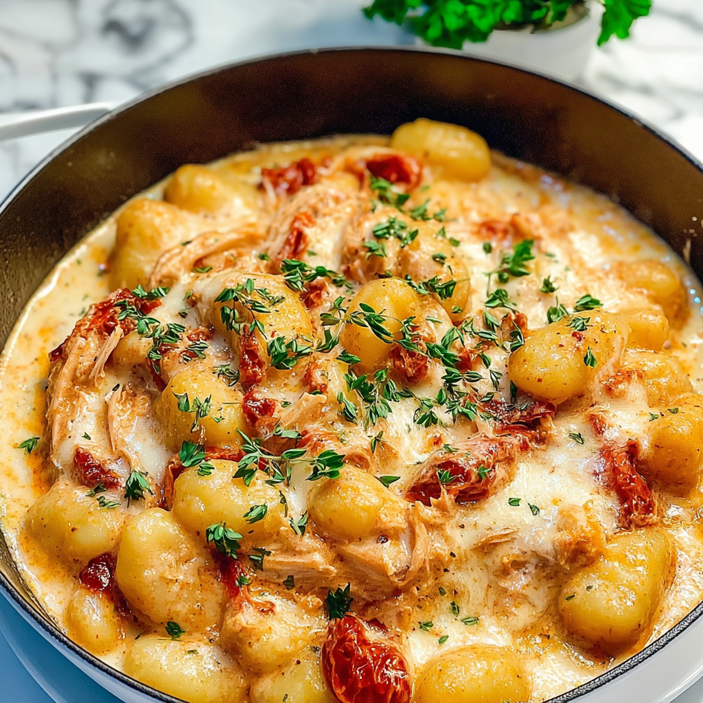 Recipe preparation for Irresistible Creamy Sun-Dried Tomato Chicken Gnocchi 