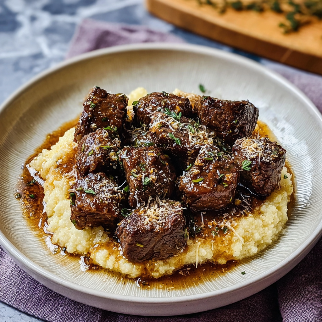 Recipe preparation for Irresistible Garlic Butter Steak Bites with Parmesan 