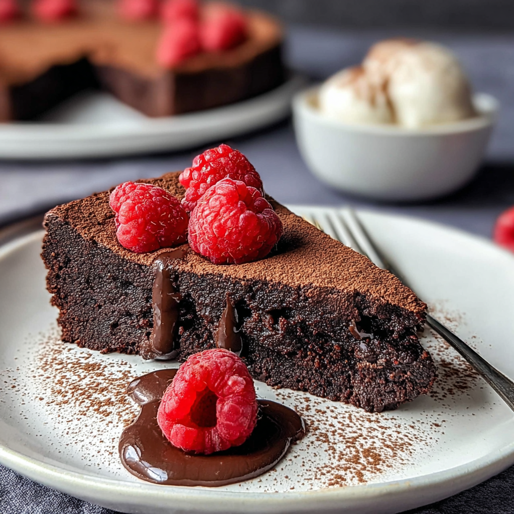 Recipe preparation for Indulge in Gooey Flourless Chocolate Cake Bliss