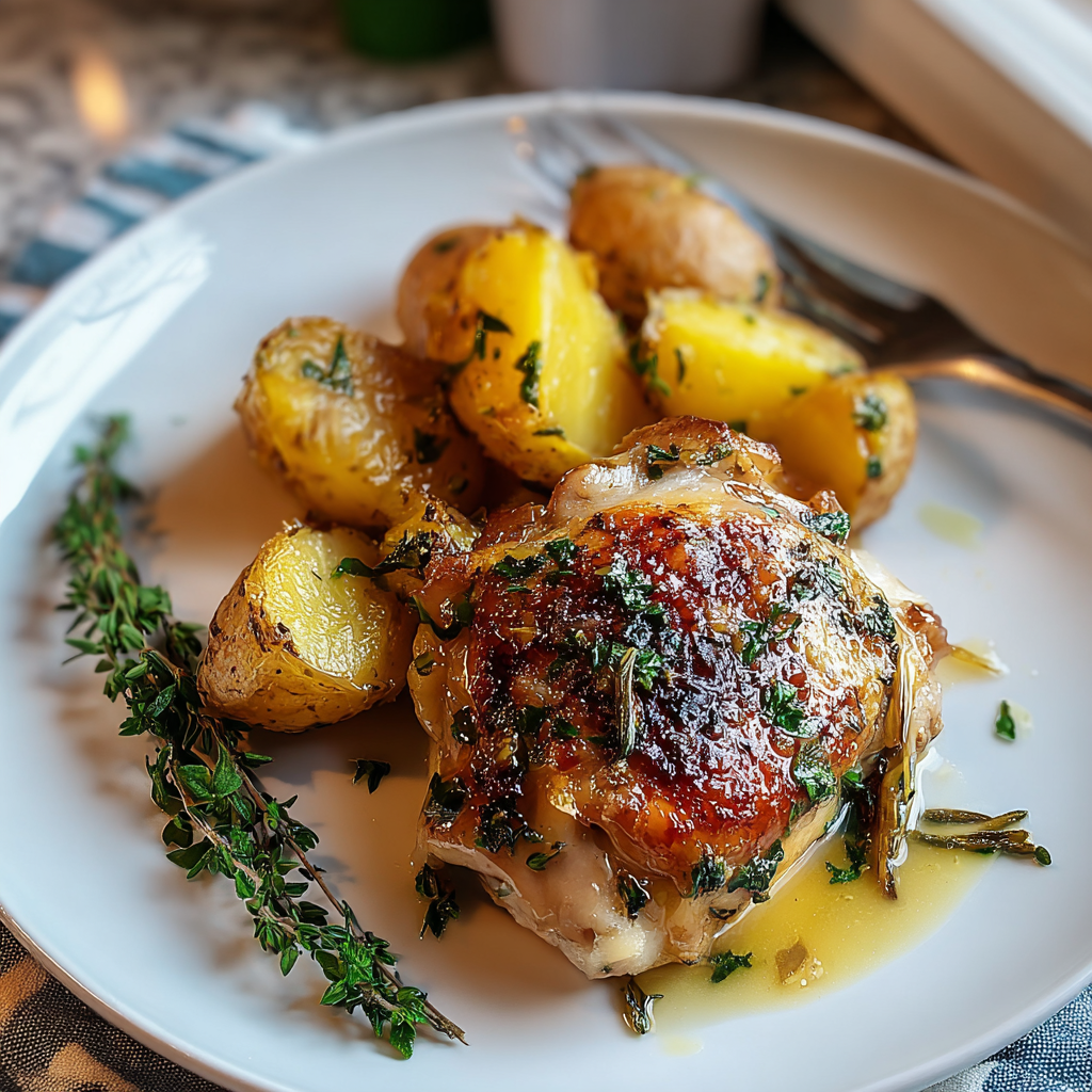 Recipe preparation for Zesty Lemon Herb Roast Chicken Thighs with Potatoes 
