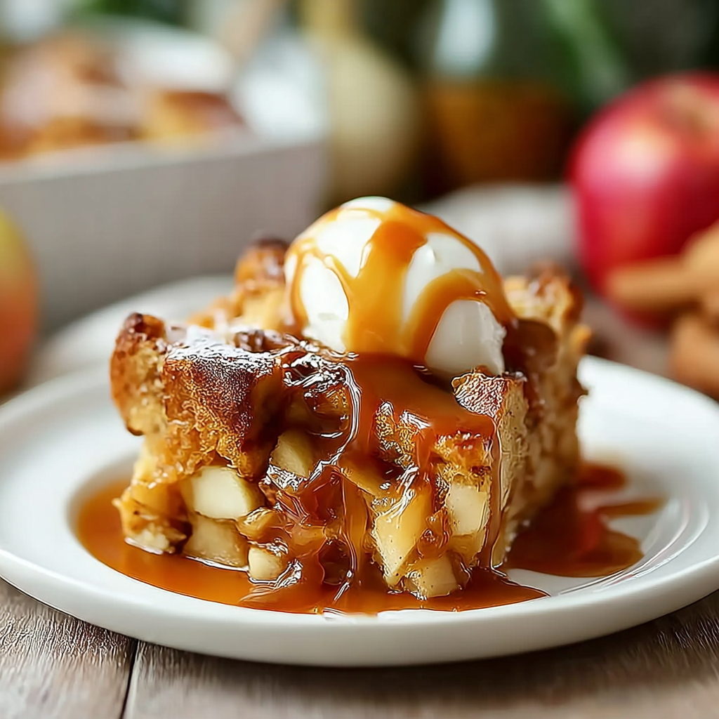 Recipe preparation for Irresistible Thanksgiving Dessert: Caramel Apple Bread Pudding