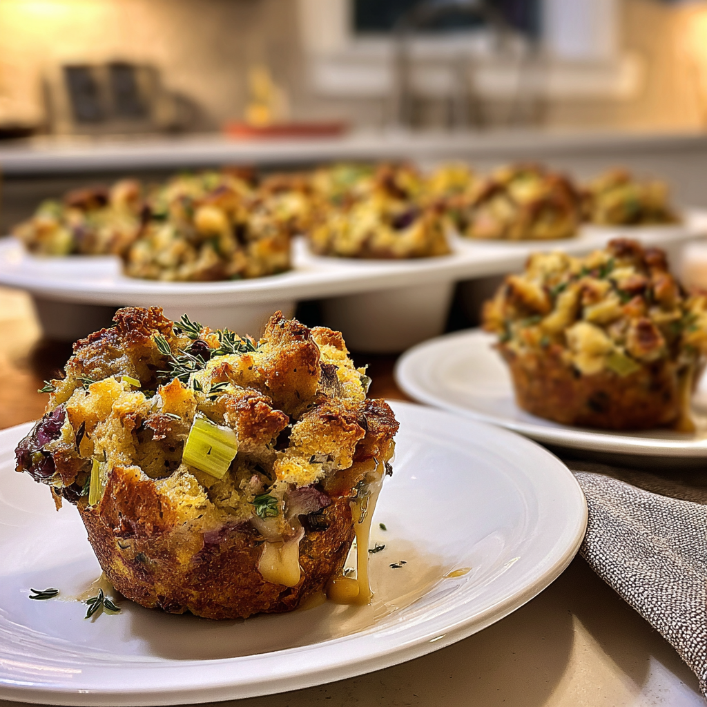 Recipe preparation for Friendsgiving Stuffing Muffins Recipe