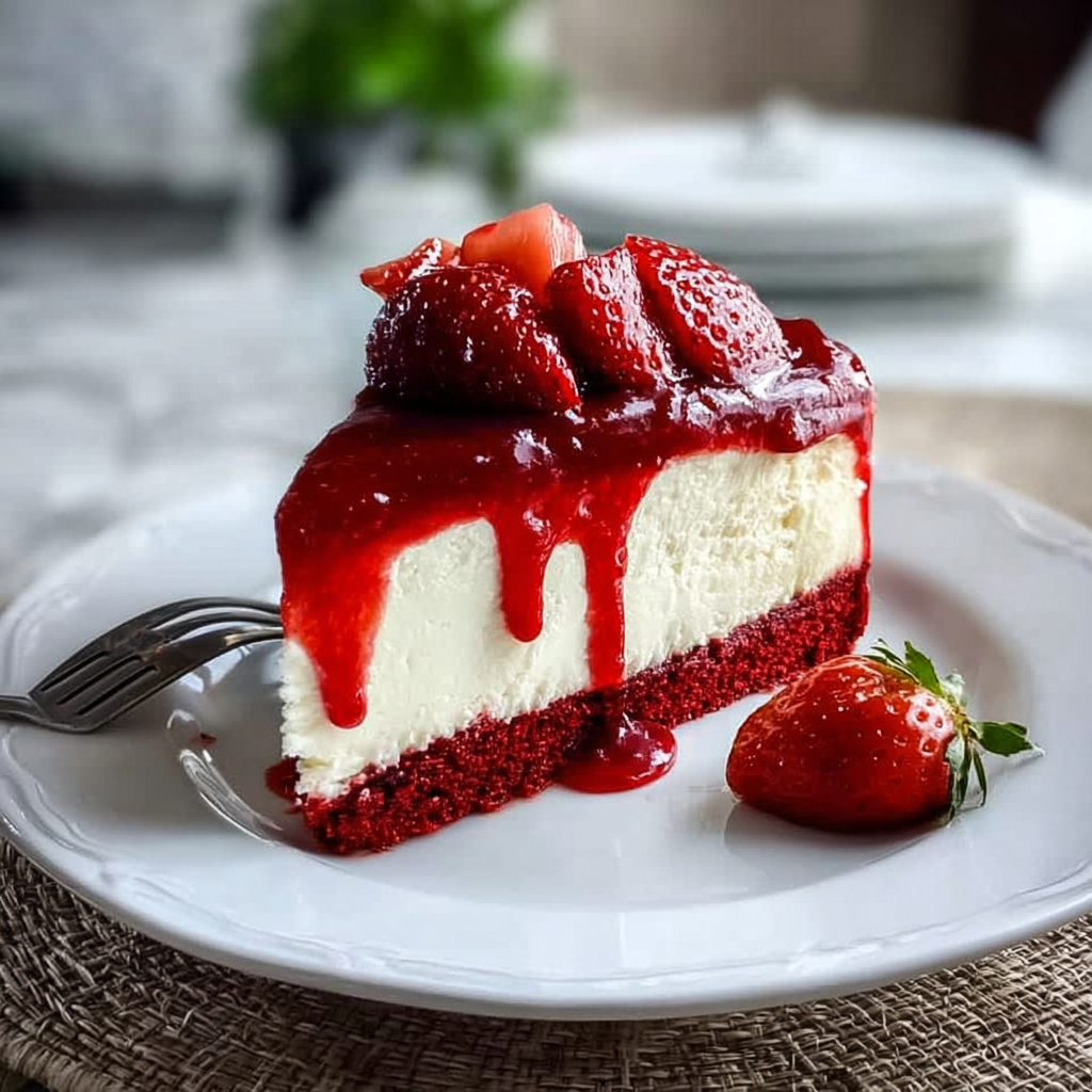 Recipe preparation for Red Velvet Strawberry Cheesecake