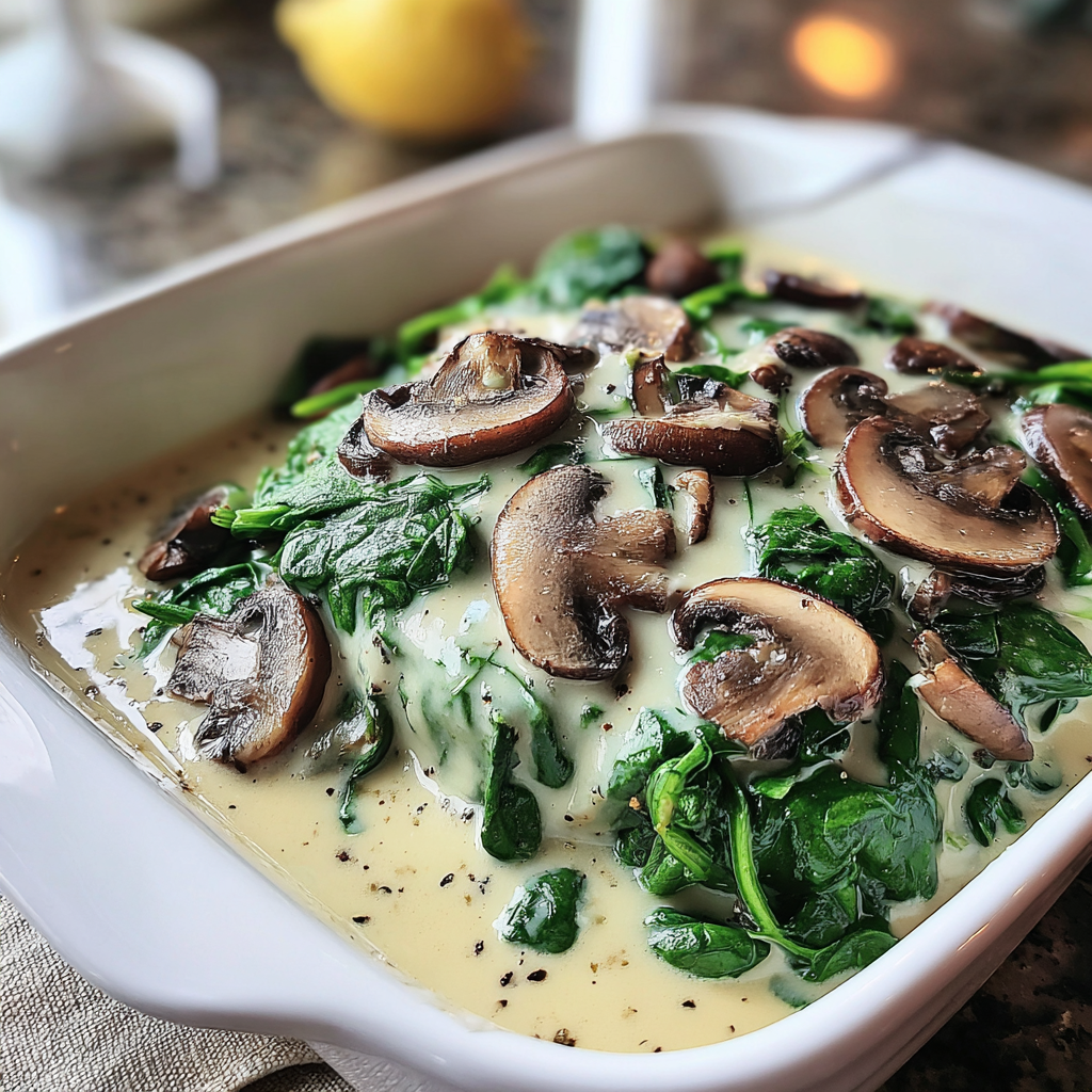 Recipe preparation for Delicious Spinach Recipe with Mushrooms & Cream Sauce
