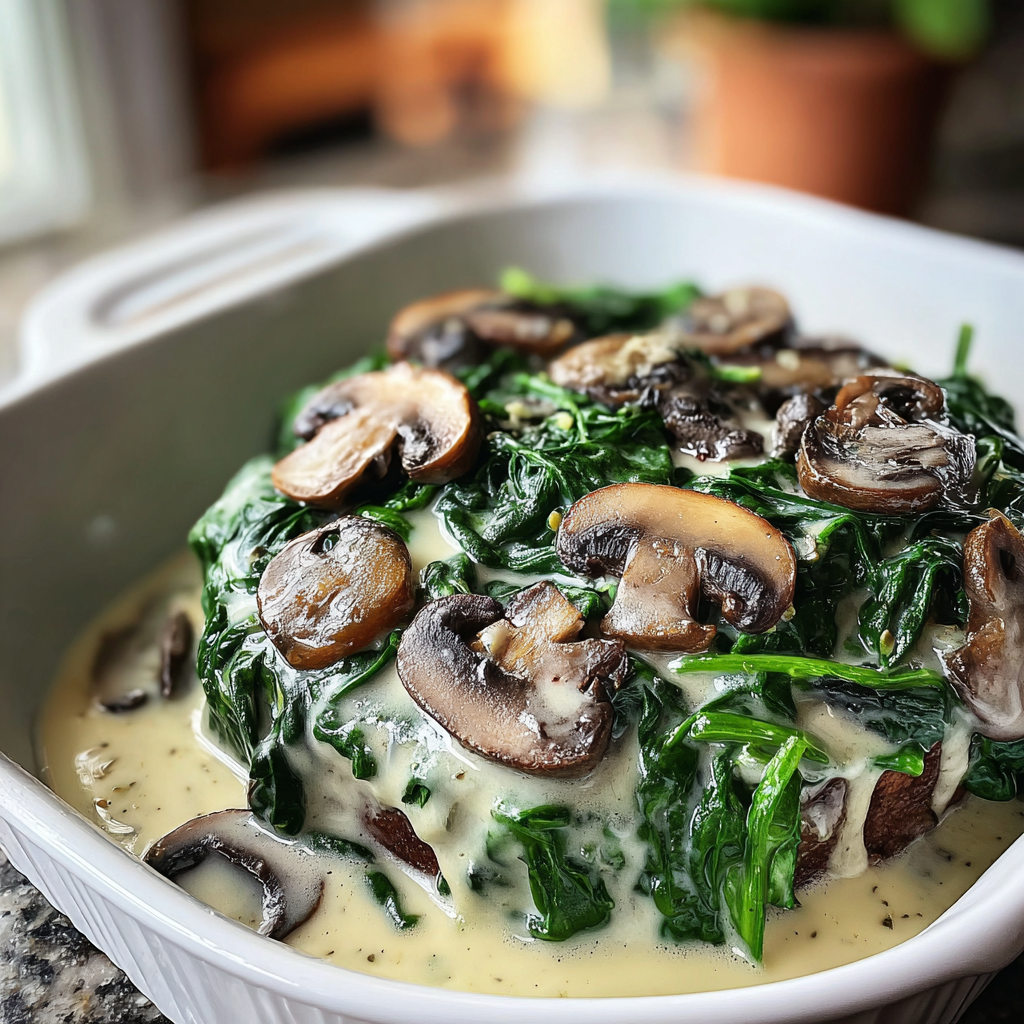 Recipe preparation for Spinach Recipe with Mushrooms & Cream Sauce