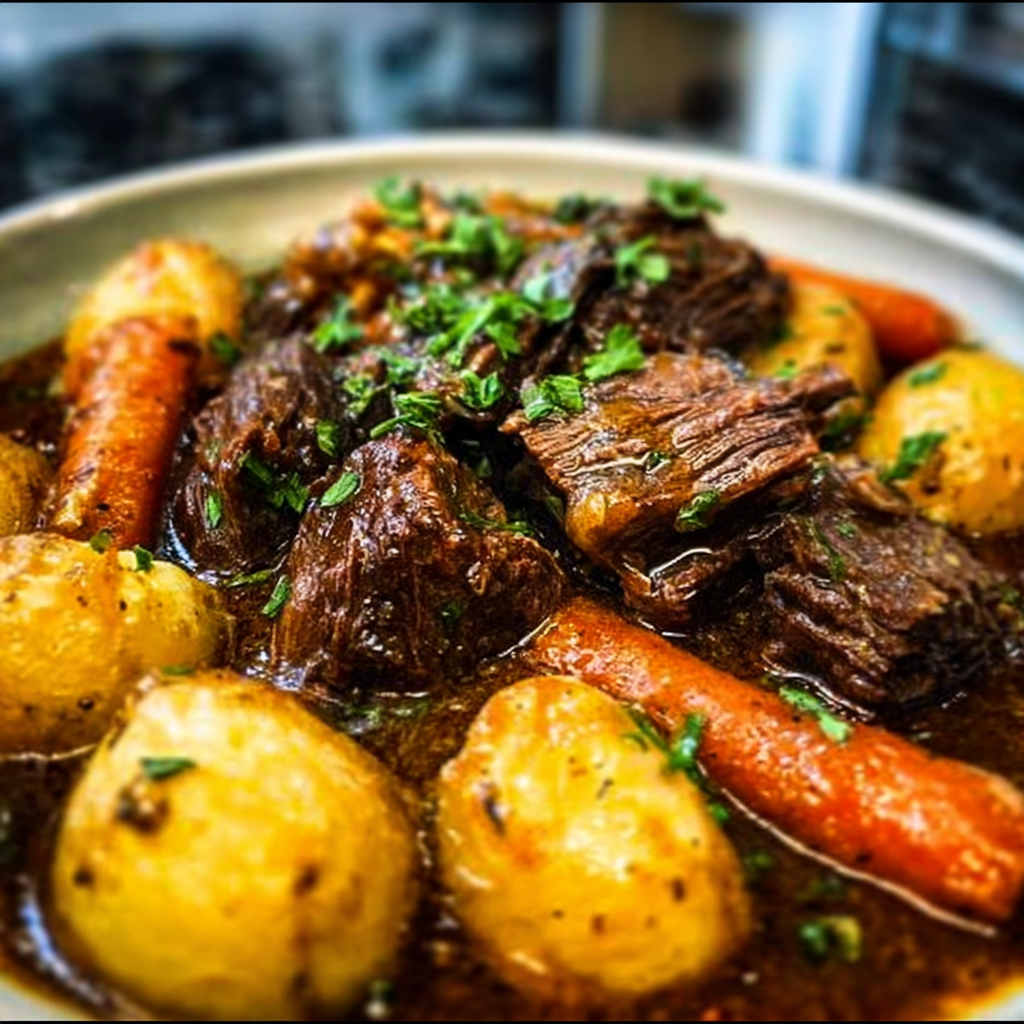 Recipe preparation for Slow Cooker Garlic Butter Beef with Potatoes 