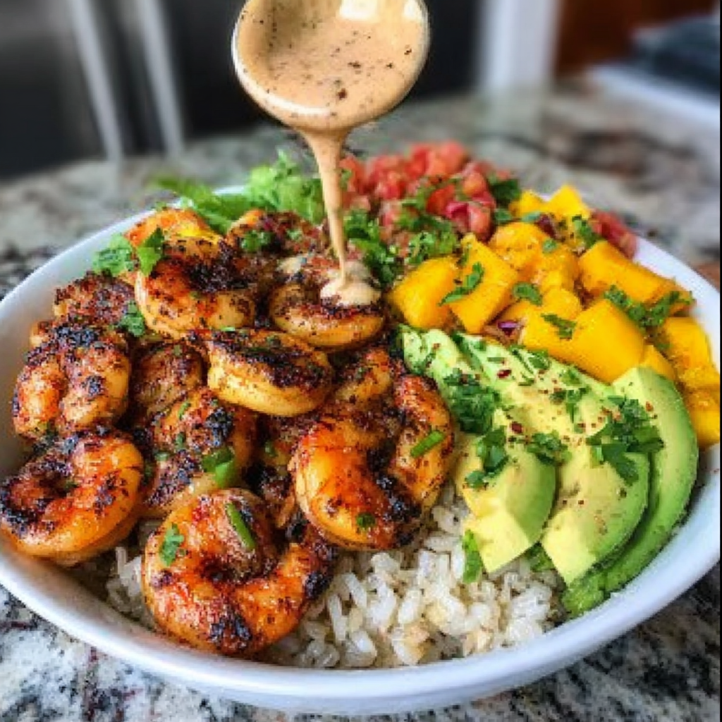 Recipe preparation for Shrimp Avocado Mango Bowls