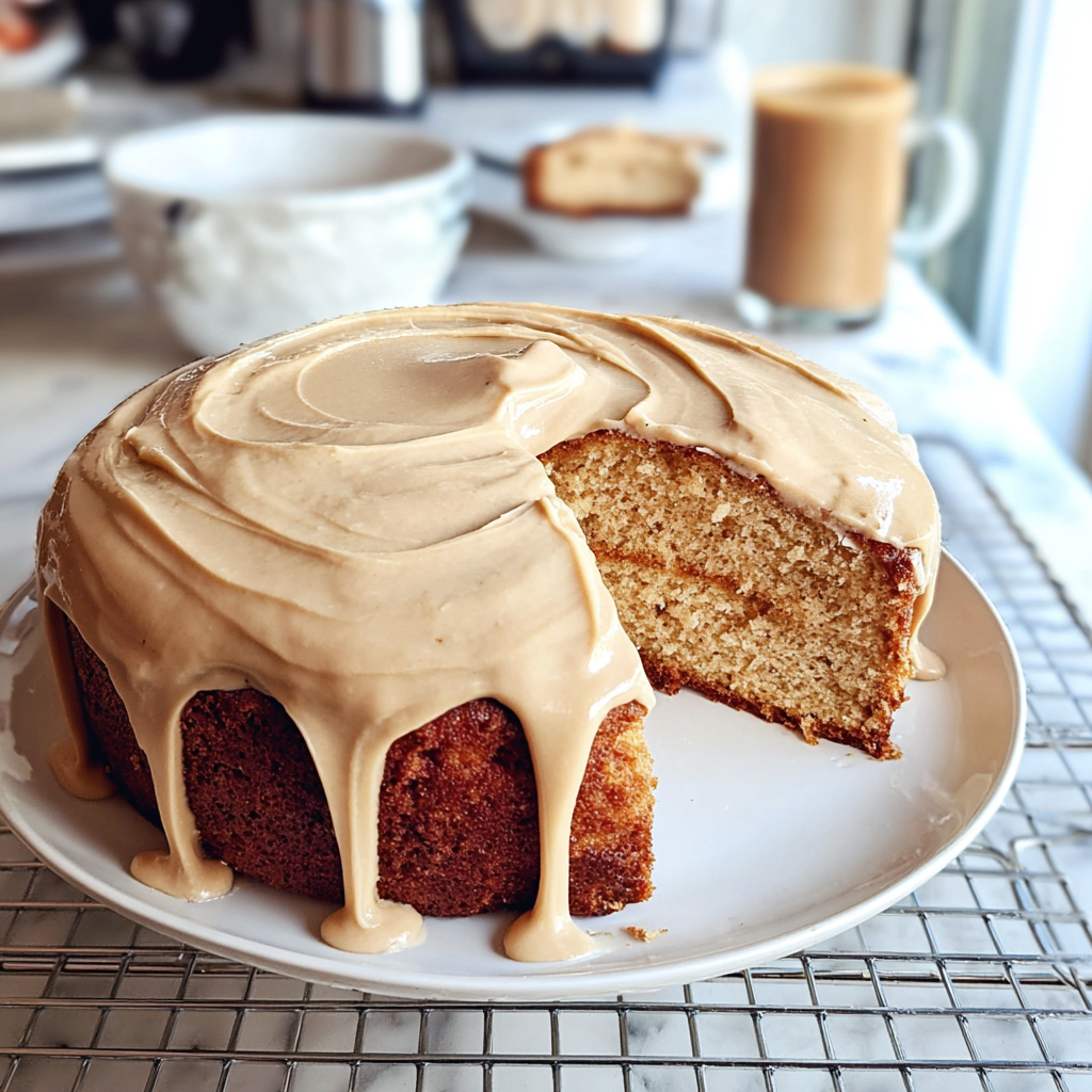 Recipe preparation for Vanilla Honey Cake with Coffee Cream Cheese Frosting