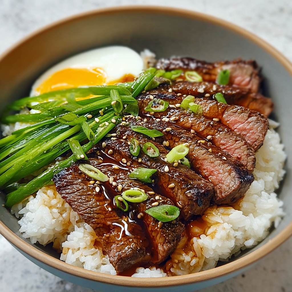 Recipe preparation for Savory Teriyaki Steak Rice Bowl Recipe 