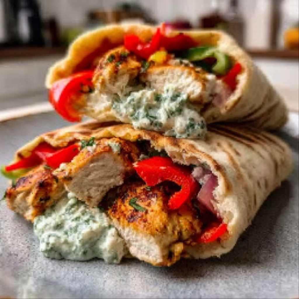 Recipe preparation for Chicken Feta Pita Wraps
