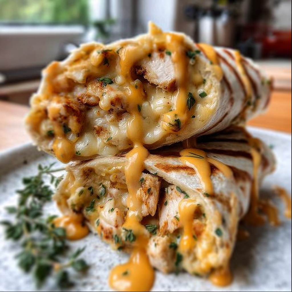 Recipe preparation for Savory Baked Cheese and Garlic Chicken Wraps with Fresh Herbs