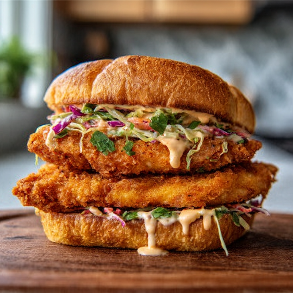 Recipe preparation for Cajun Crispy Chicken Sandwich with Garlic Aioli